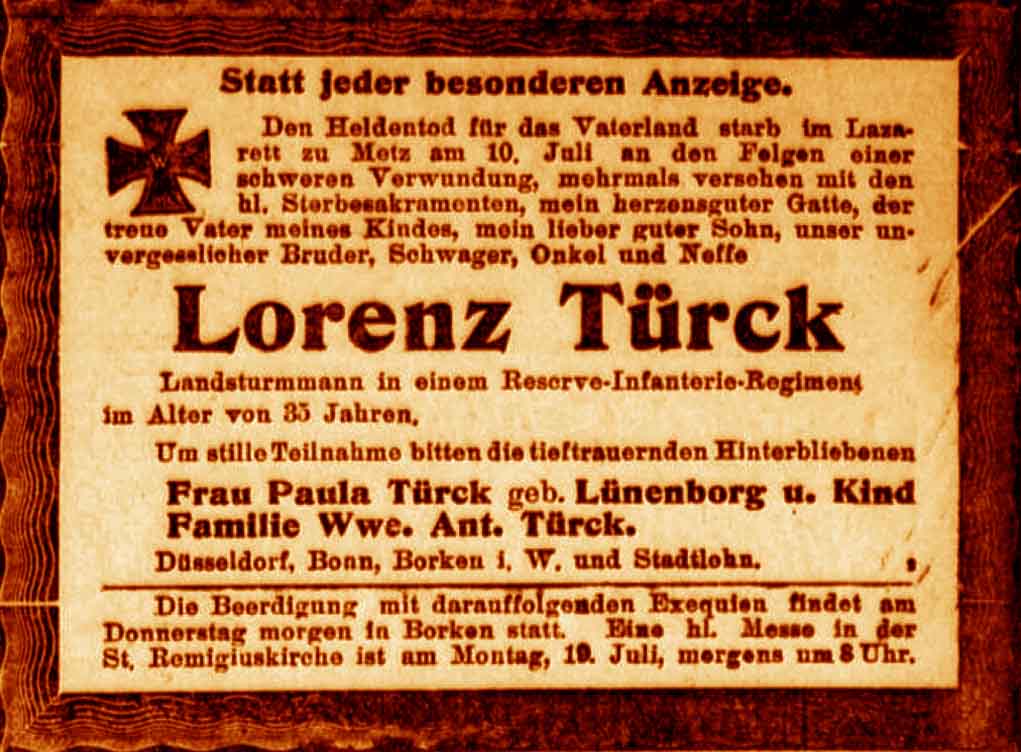 Anzeige im General-Anzeiger vom 13. Juli 1915