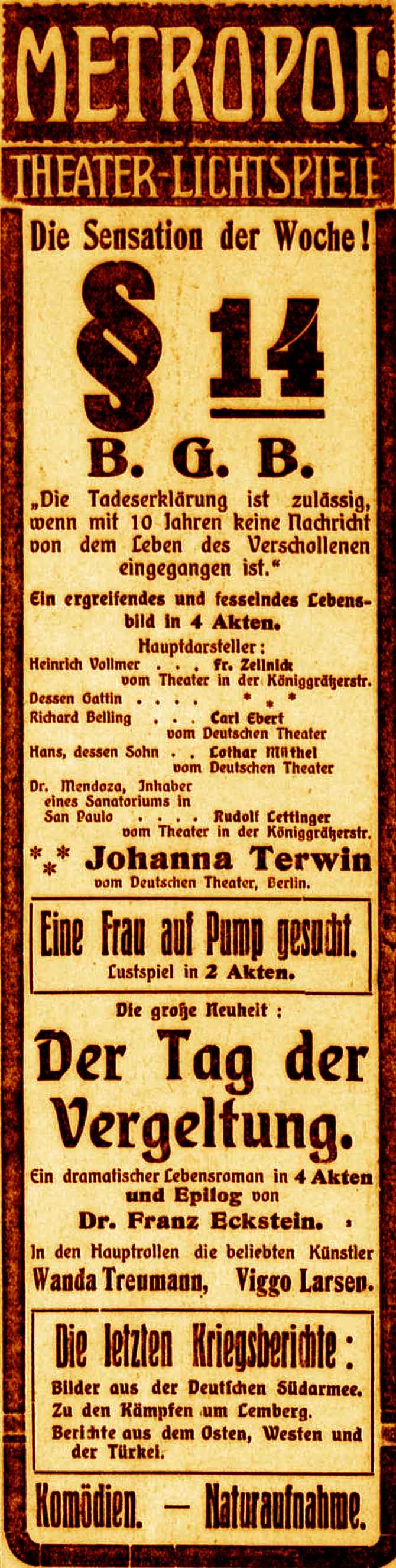 Anzeige im General-Anzeiger vom 13. Juli 1915