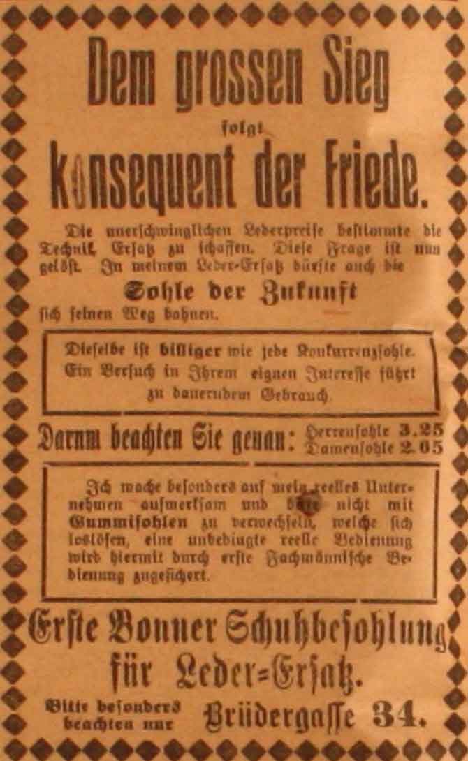 Anzeige in der Deutschen Reichs-Zeitung vom 14. Juli 1915