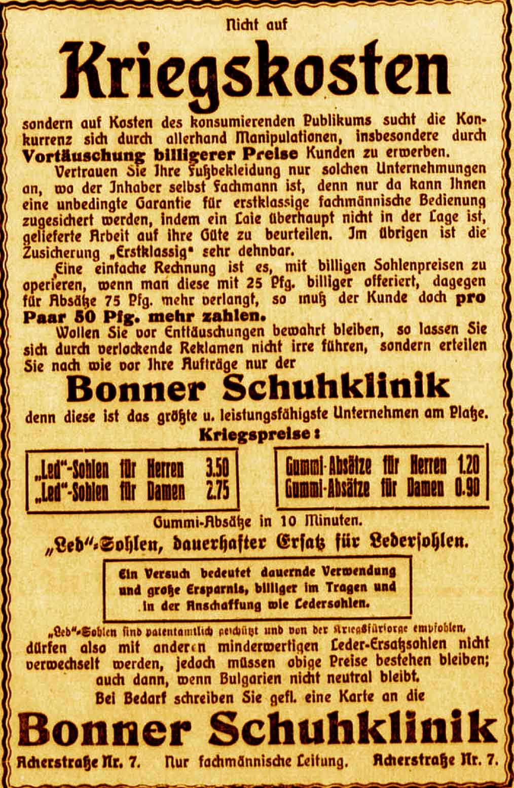 Anzeige im General-Anzeiger vom 19. Juli 1915