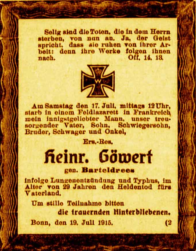 Anzeige im General-Anzeiger vom 20. Juli 1915