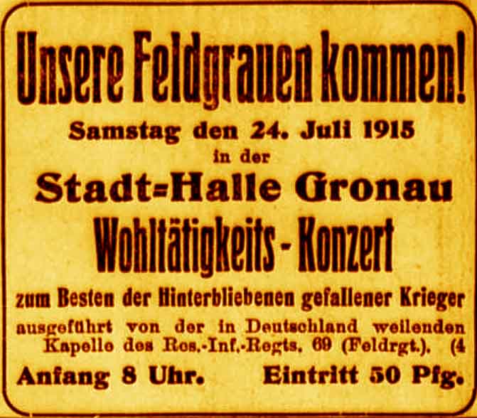 Anzeige im General-Anzeiger vom 23. Juli 1915