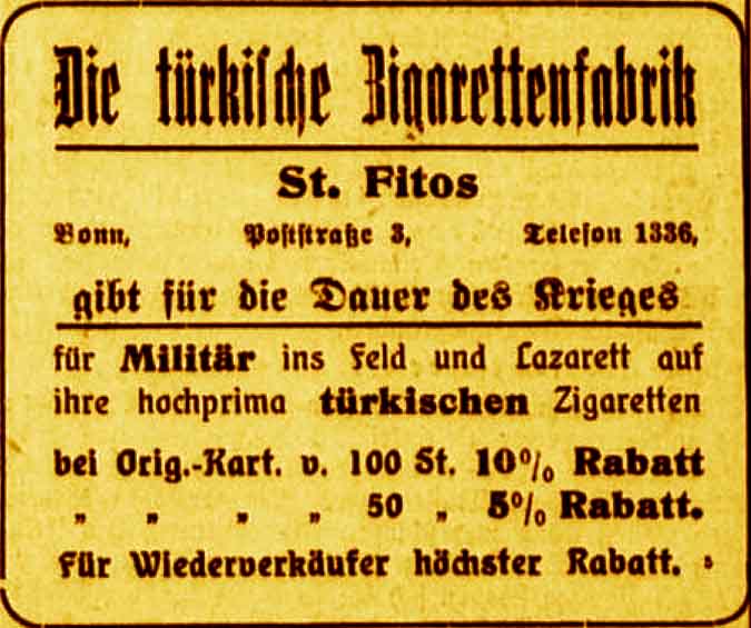 Anzeige im General-Anzeiger vom 23. Juli 1915