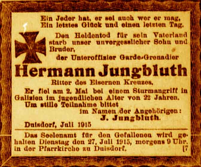 Anzeige im General-Anzeiger vom 25. Juli 1915