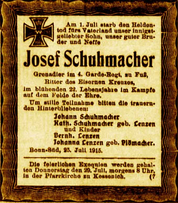 Anzeige im General-Anzeiger vom 25. Juli 1915