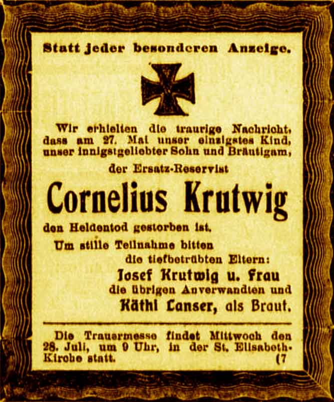 Anzeige im General-Anzeiger vom 25. Juli 1915