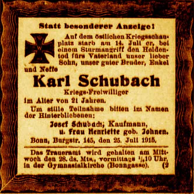 Anzeige im General-Anzeiger vom 27. Juli 1915