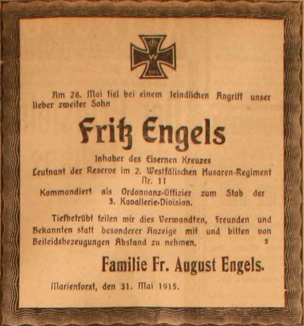 Anzeige im General-Anzeiger vom 1. Juni 1915