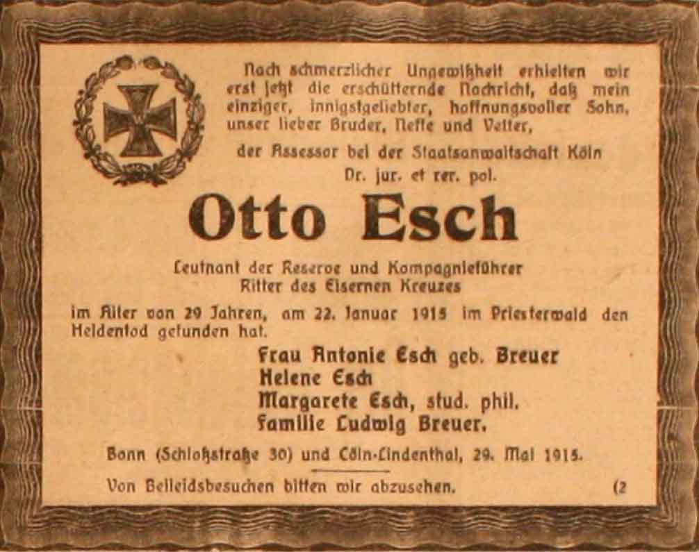 Anzeige im General-Anzeiger vom 1. Juni 1915
