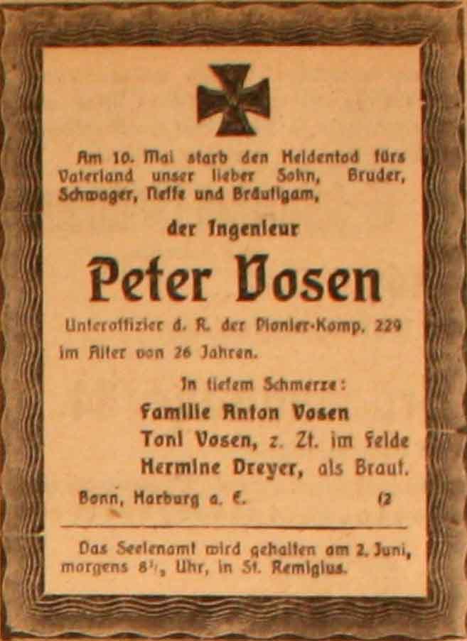 Anzeige im General-Anzeiger vom 1. Juni 1915
