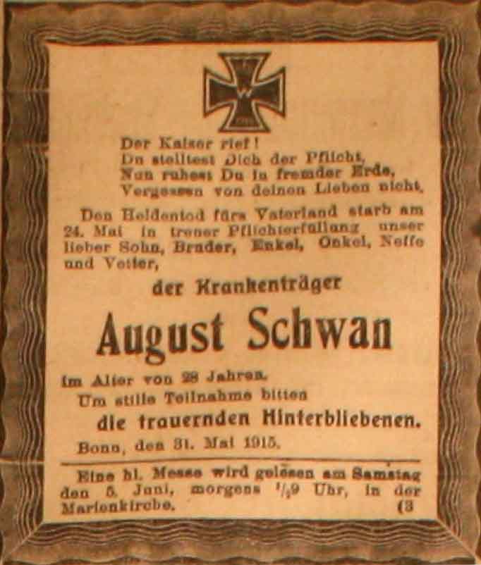 Anzeige im General-Anzeiger vom 2. Juni 1915