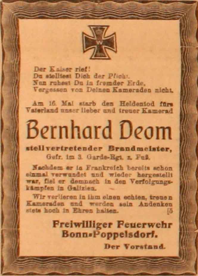 Anzeige im General-Anzeiger vom 4. Juni 1915