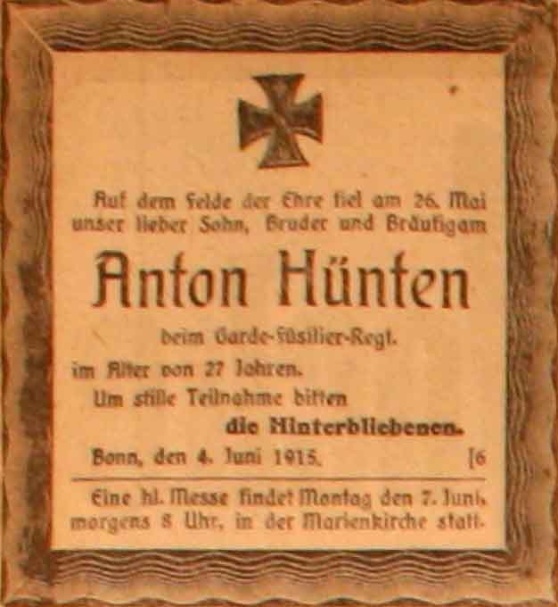 Anzeige im General-Anzeiger vom 5. Juni 1915