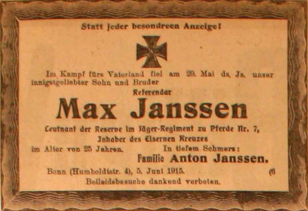 Anzeige im General-Anzeiger vom 5. Juni 1915