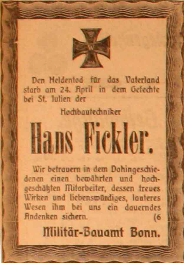 Anzeige im General-Anzeiger vom 5. Juni 1915