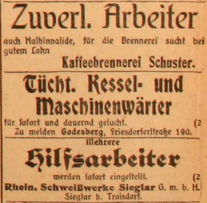 Anzeigen im General-Anzeiger vom 8. Juni 1915