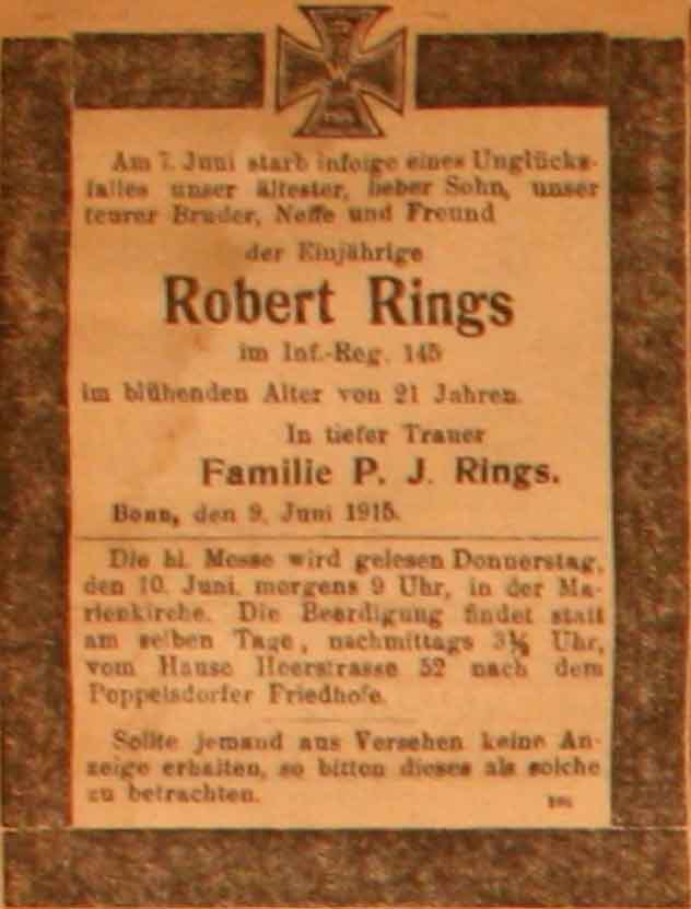 Anzeige in der Deutschen Reichs-Zeitung vom 10. Juni 1915