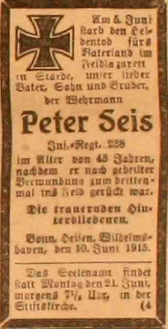Anzeige im General-Anzeiger vom 10. Juni 1915