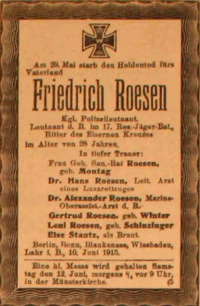 Anzeige im General-Anzeiger vom 11. Juni 1915