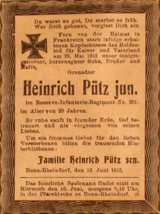 Anzeige im General-Anzeiger vom 12. Juni 1915