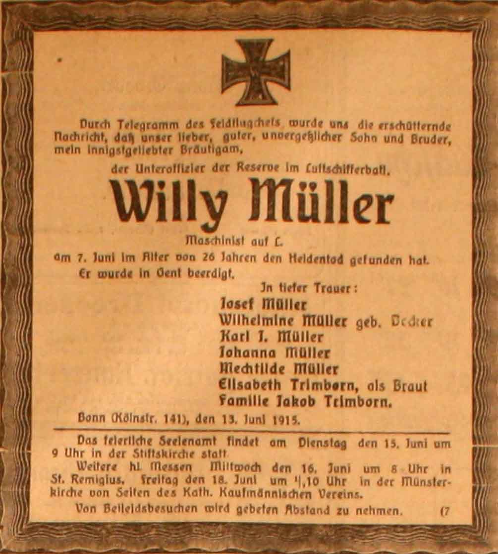 Anzeige im General-Anzeiger vom 13. Juni 1915