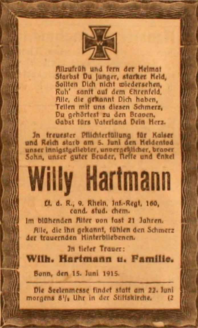 Anzeige im General-Anzeiger vom 15. Juni 1915