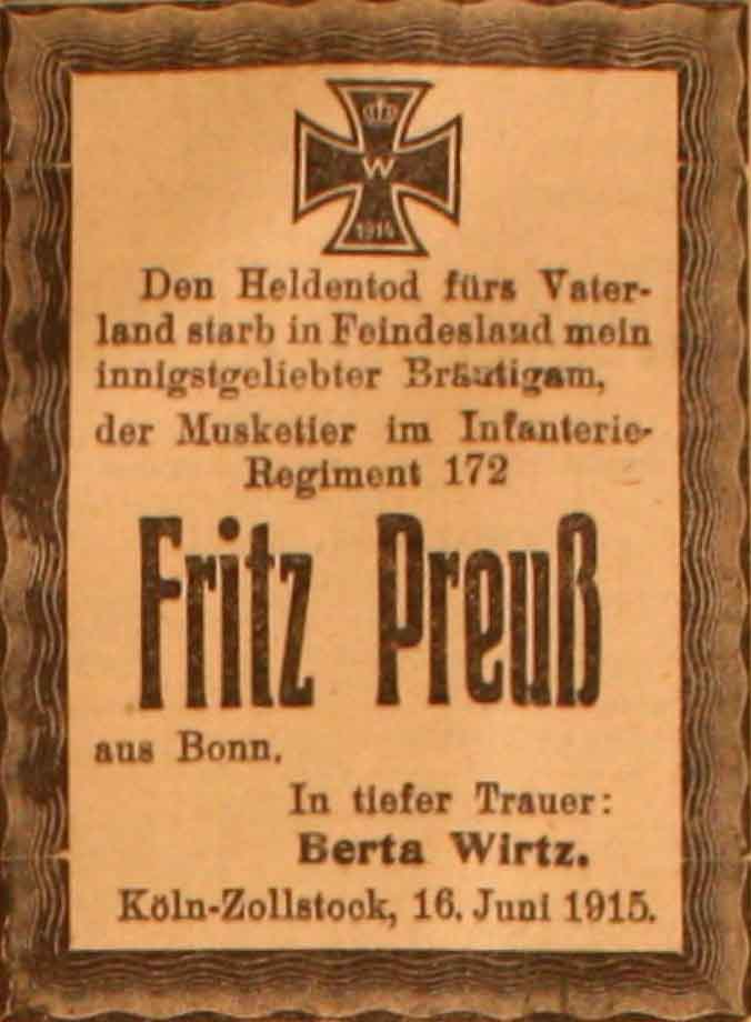 Anzeige im General-Anzeiger vom 17. Juni 1915