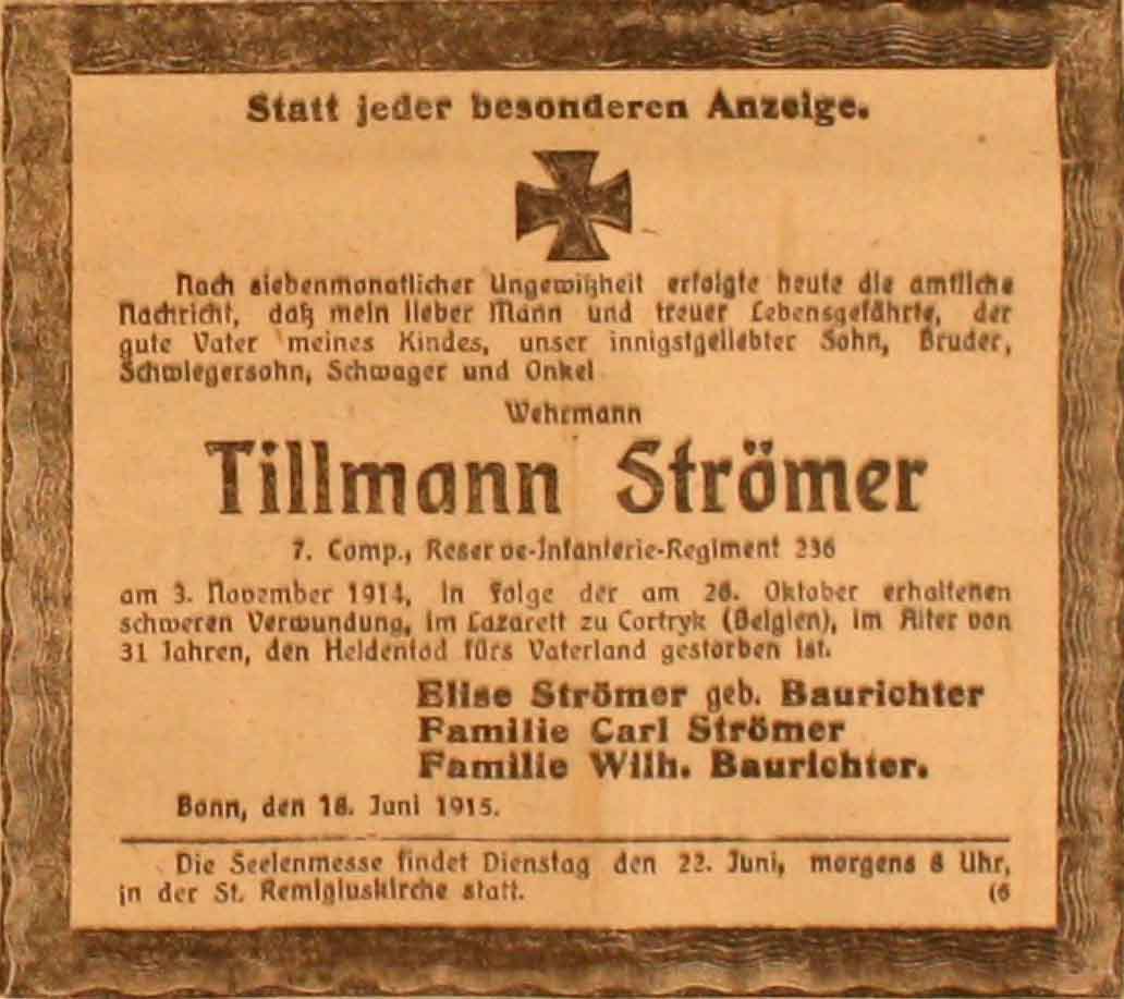 Anzeige im General-Anzeiger vom 19. Juni 1915
