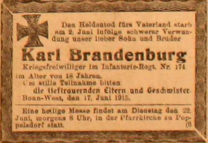 Anzeige im General-Anzeiger vom 19. Juni 1915