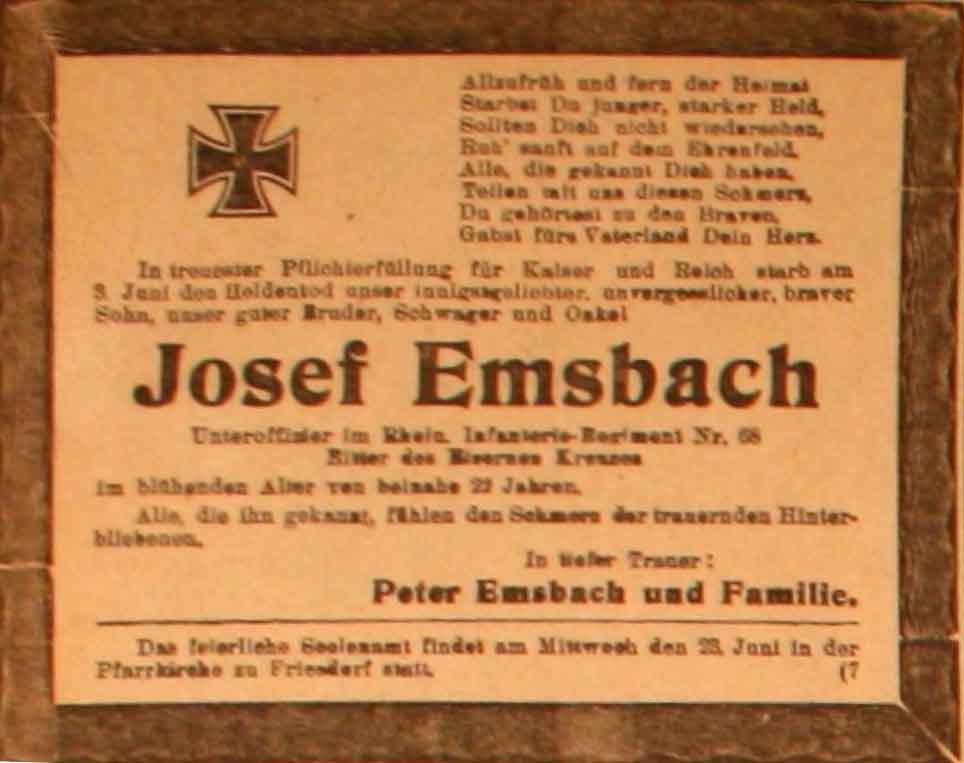 Anzeige im General-Anzeiger vom 20. Juni 1915
