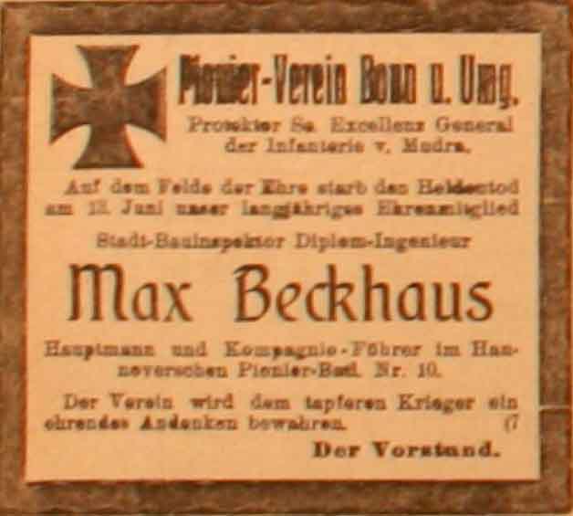 Anzeige im General-Anzeiger vom 20. Juni 1915
