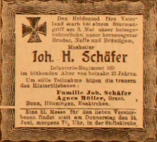 Anzeige im General-Anzeiger vom 22. Juni 1915