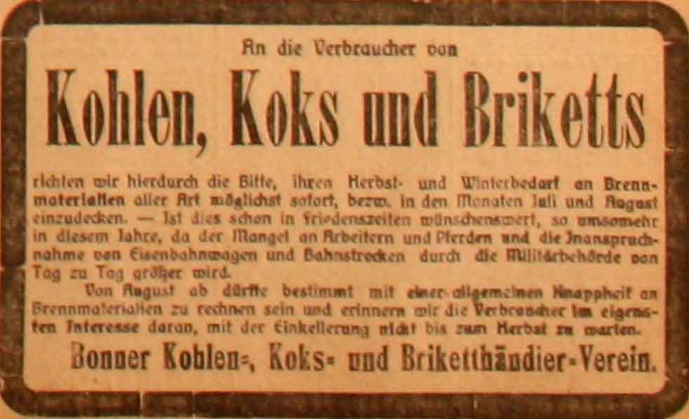 Anzeige im General-Anzeiger vom 23. Juni 1915