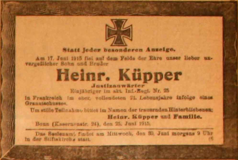 Anzeige im General-Anzeiger vom 26. Juni 1915