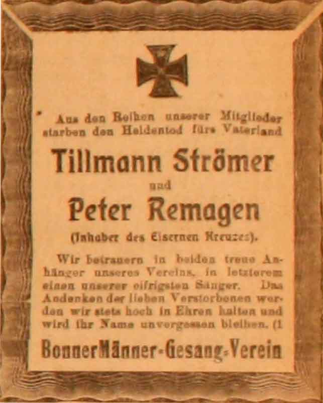 Anzeige im General-Anzeiger vom 28. Juni 1915
