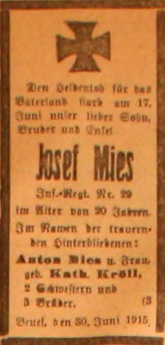 Anzeige im General-Anzeiger vom 30. Juni 1915