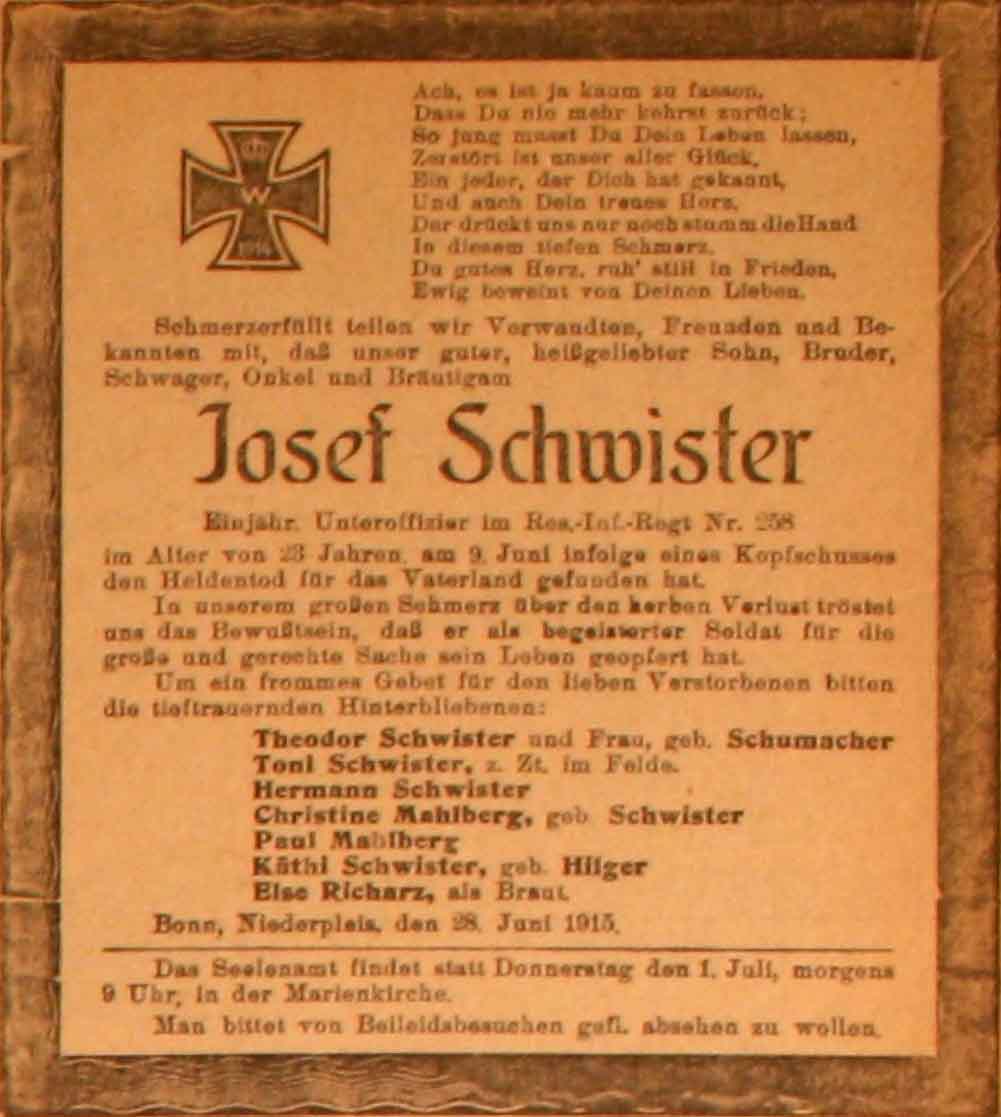 Anzeige im General-Anzeiger vom 30. Juni 1915