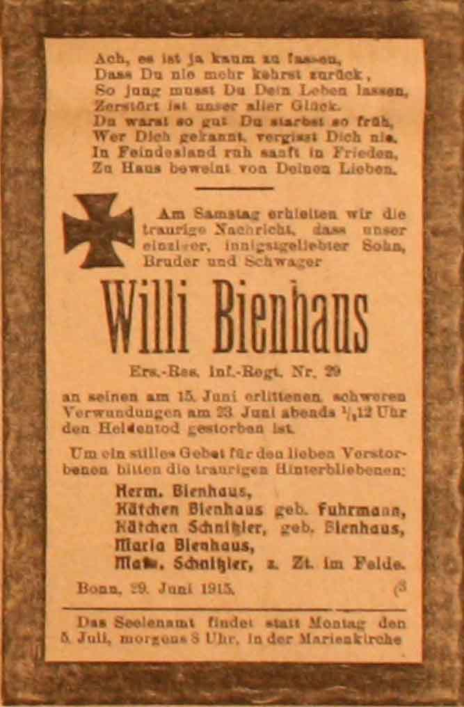 Anzeige im General-Anzeiger vom 30. Juni 1915