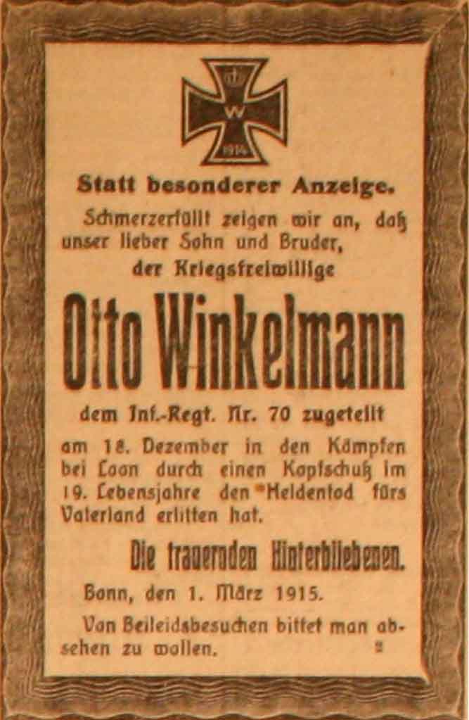 Anzeige im General-Anzeiger vom 2. März 1915