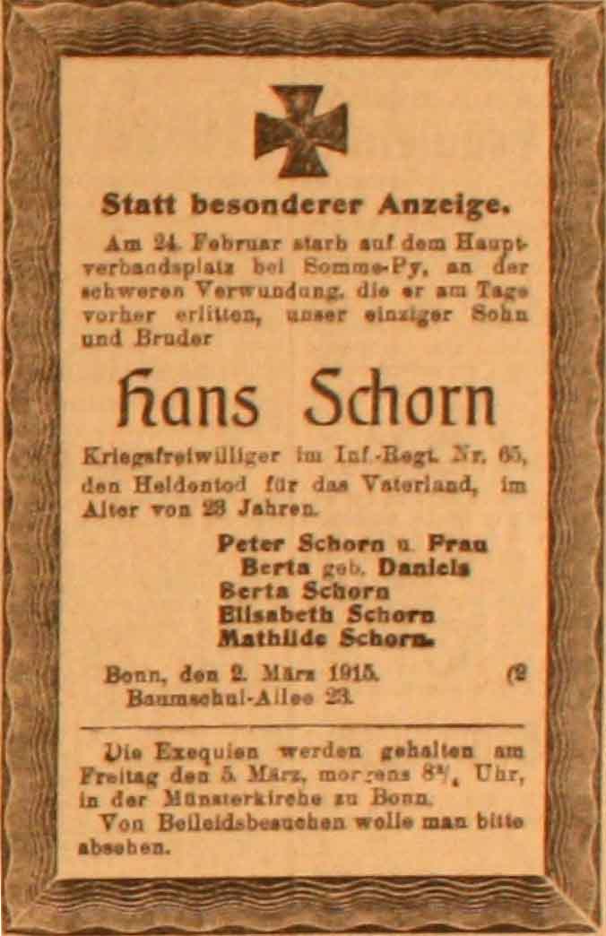 Anzeige im General-Anzeiger vom 2. März 1915