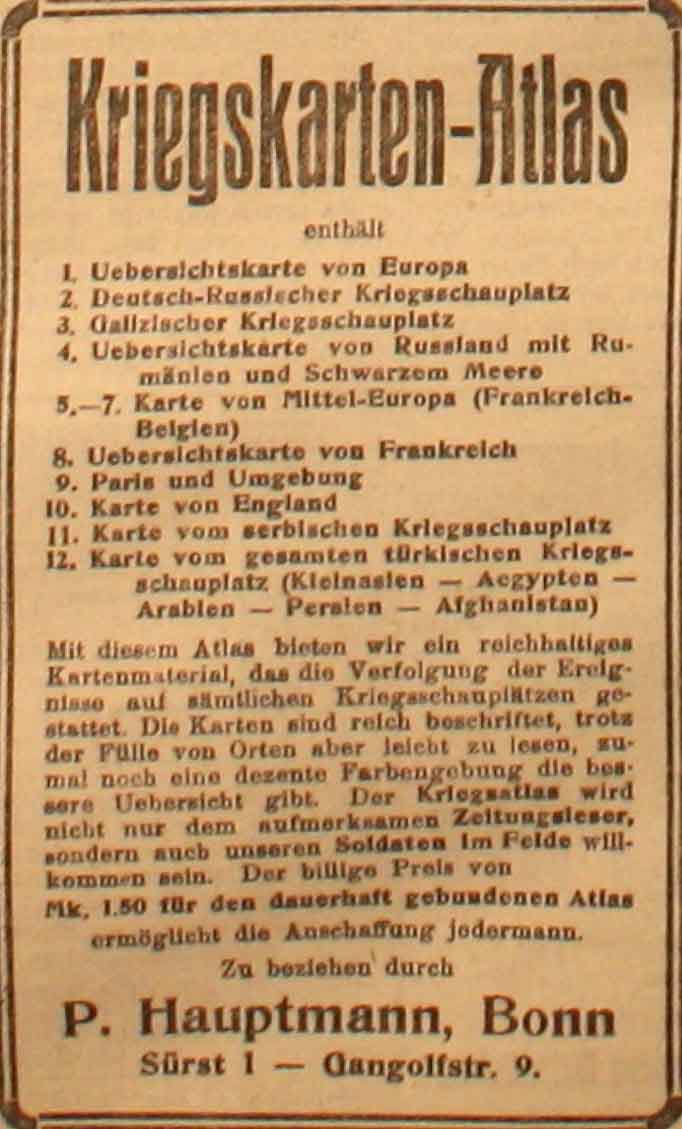 Anzeige in der Deutschen Reichs-Zeitung vom 4. März 1915