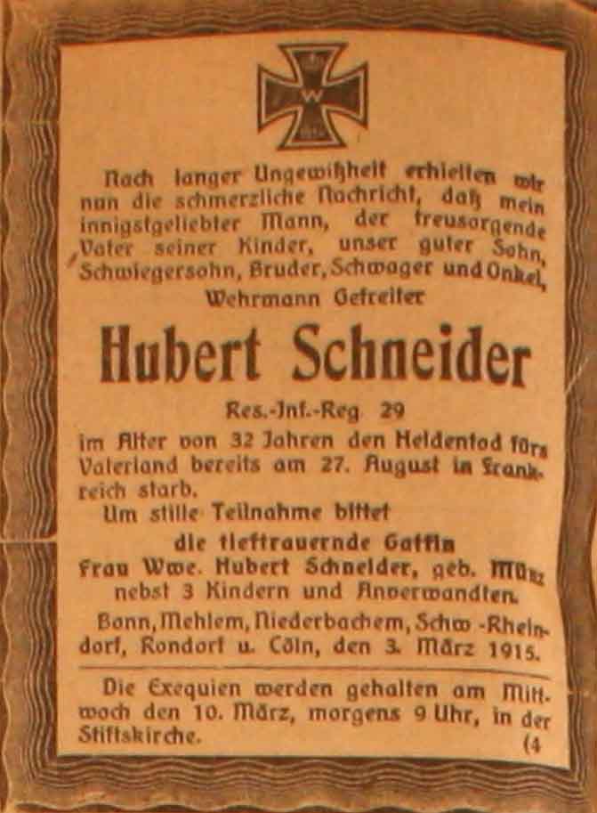 Anzeige im General-Anzeiger vom 4. März 1915