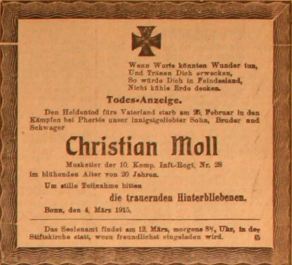 Anzeige im General-Anzeiger vom 5. März 1915
