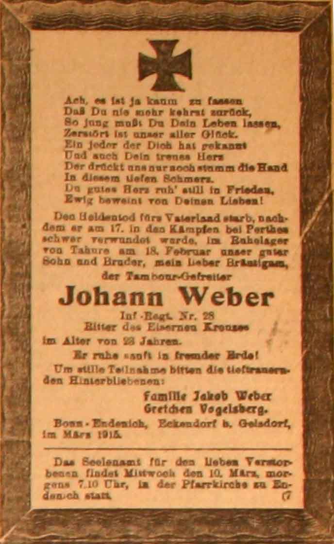 Anzeige im General-Anzeiger vom 7. März 1915