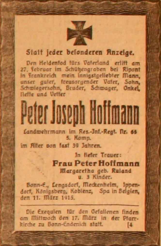 Anzeige im General-Anzeiger vom 11. März 1915