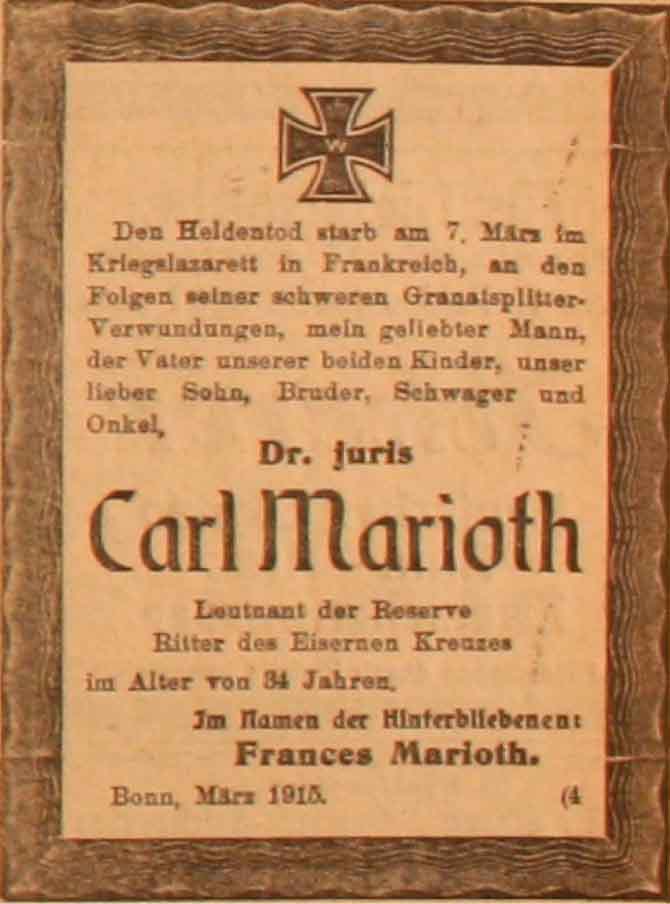 Anzeige im General-Anzeiger vom 11. März 1915