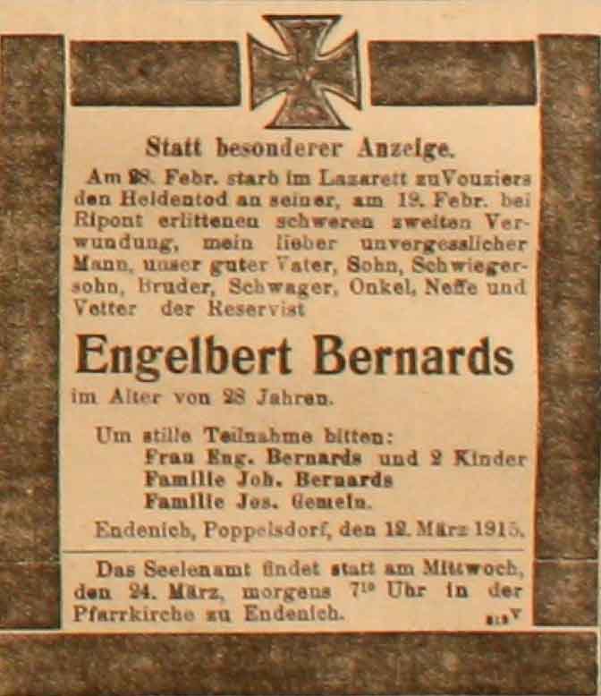 Anzeige in der Deutschen Reichs-Zeitung vom 12. März 1915