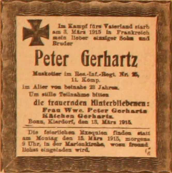 Anzeige im General-Anzeiger vom 13. März 1915