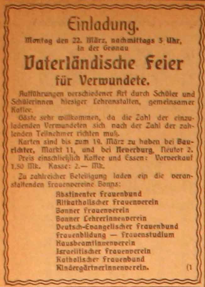 Anzeige im General-Anzeiger vom 15. März 1915