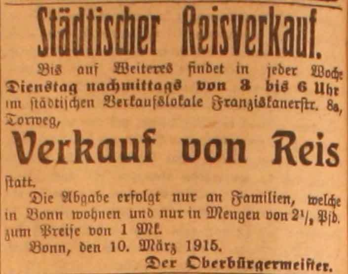 Anzeige im General-Anzeiger vom 15. März 1915